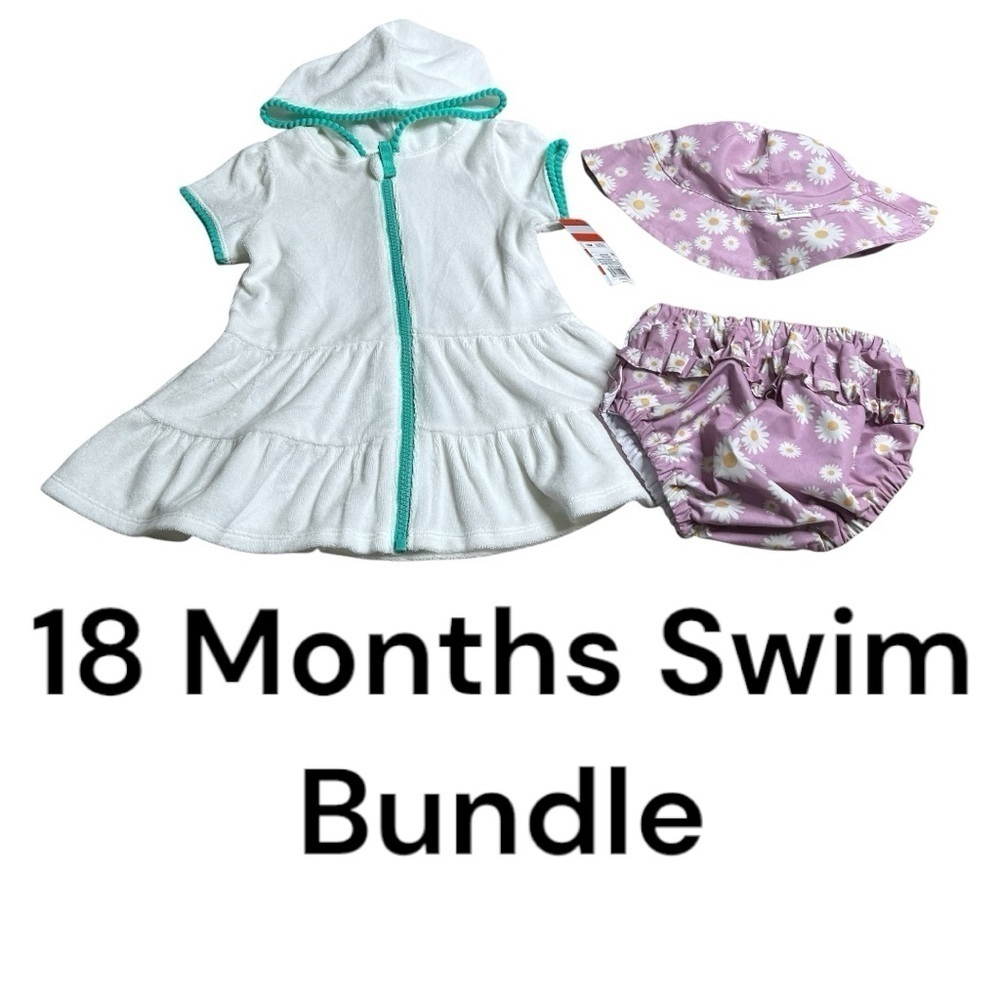 Baby Girl Tahari Swim Bundle Baby Sun Hat Cover Up Dress Swim Diaper Size 18M